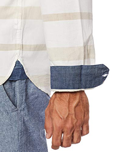 JAB Camisa Manga Longa Striped Masculino, Tam M, Bege Listrado