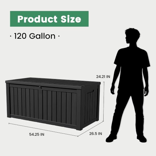 120 Gallon Outdoor Storage Box Waterproof Lockable Resin Deck Box for Patio by Trygoal - Used condition - Image 2