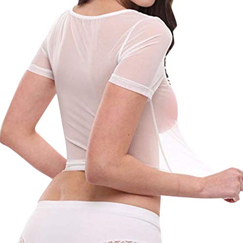 Haoricu HAORICU_2357 Ladies Short Beach Gown Women'S Sheer Mesh See-Through Short Sleeve Tops Casual T Shirt White thumb #1
