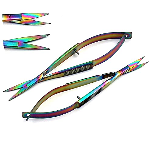 DDP SET OF 2 MULTI TITANIUM COLOR RAINBOW CASTROVIEJO SCISSORS STRAIGHT & CURVED 4.5