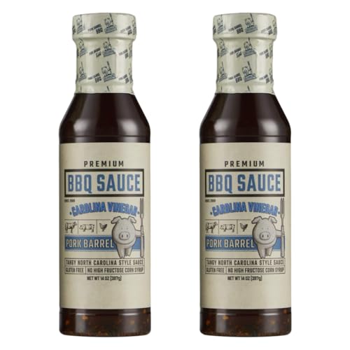 Pork Barrel Carolina Vinegar BBQ Competition Sauce, Tangy Nouth Carolina Style, Small Batch, No High Fructose Corn Syrup, Gluten-Free for Pork Butts, 14 oz - Pack of 2