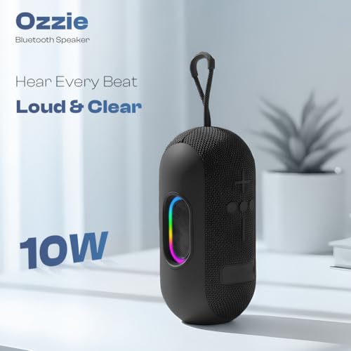 Image of LAPCARE Ozzie 10W Bluetooth Speaker with RGB Lights, TWS Stereo Sound, Dual Bass Radiators, Bluetooth 5.3, 8H Playtime, Portable Wireless Speaker with AUX & USB Support, Made in India - Black