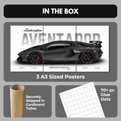 Image of Lamborghini Aventador SVJ Poster Split Design Car Posters | Lambo 3 A3 Sized Cars Poster for Wall | Large Size (89 x 42 cm) Lamborghini Wall Decor | Car Posters for Room | Lambo Supercar (B 036)