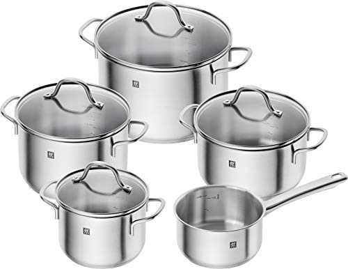 ZWILLING Kochtopf-Set und Bratpfanne, 6.tlg., 4 Deckel, Induktionsgeeignet, Edelstahl/Aluminium, Flow/Madura
