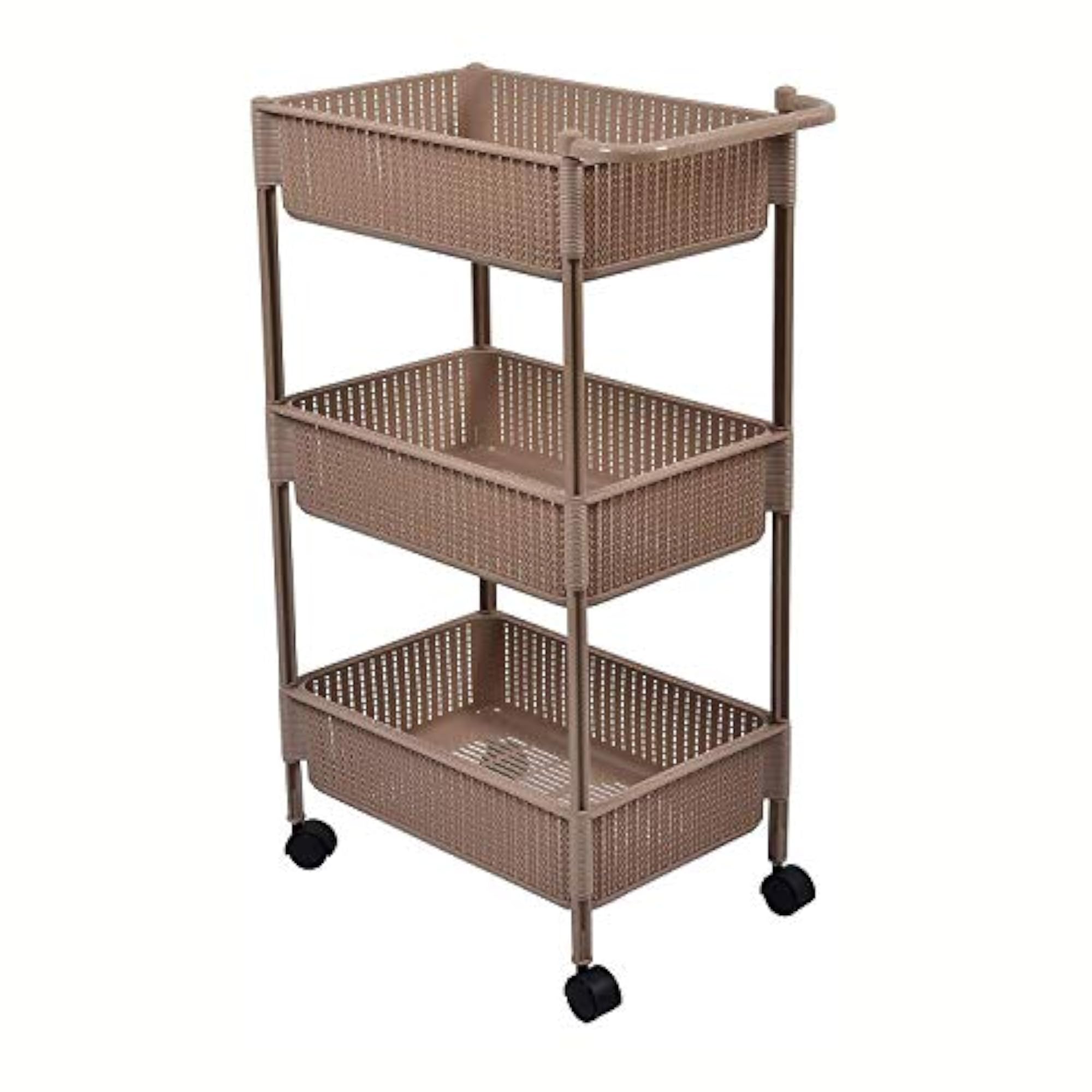Rope Kitchen Trolley with Wheels, 3-Layer Metal Vegetable Basket Stand