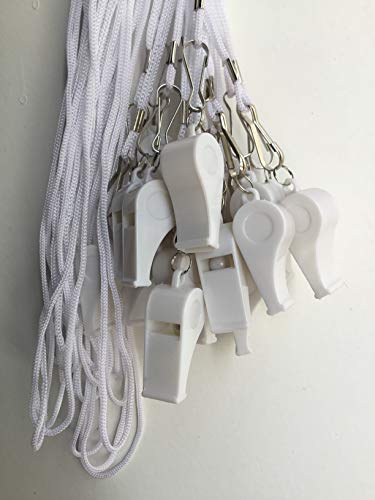 Kaqkiasiog 20 Pcs White Plastic Loud Whistles with Lanyard for Referee Coaches Basketball