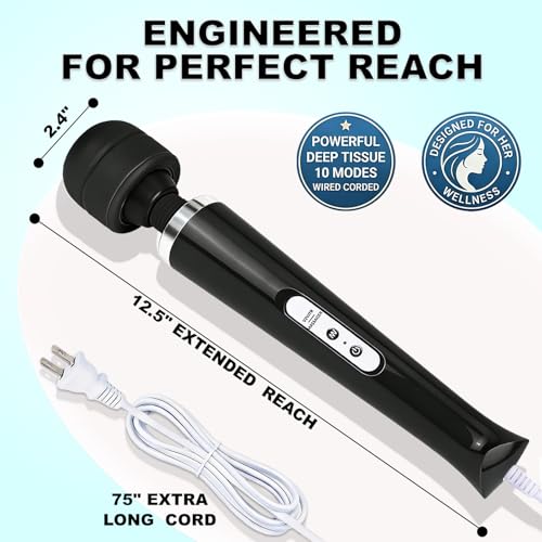Image of Handheld Electric Back Massager, 10 Speed Wired Deep Tissue Vibrating Massager for Muscle Aches (Black)