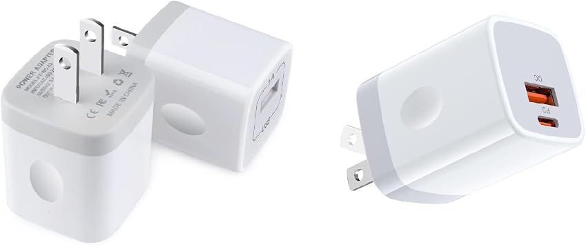 USB Charger Block Bundle 40W Dual Port PD Fast Charger & 2-Pack 5V/1A USB Wall Charger, Foldable Power Adapter for iPhone 17/16/15/14/13, Samsung Galaxy S25/S24, Pixel, iPad, Small Electronics - Whit