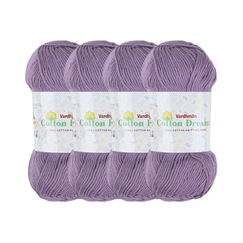 Image of Vardhman 100% Cotton Dreamz Light Weight Natural Thin Yarn | Pack-4 100g | Knitting & Crochet Projects | Soft Natural Yarn | Ideal for Garments, Summer Wear & Accessories | Mauve, CJM025 P4