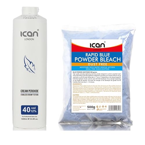 ICAN LONDON PROFESSIONAL CREAM PEROXIDE 40 VOL 12% 1000 ML + RAPID BLUE POWDER BLEACH 500 G COMBO SET
