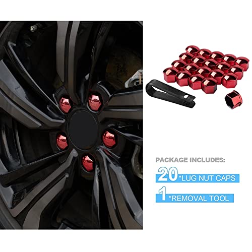 Image of Blueshyhall 17mm Wheel Lug Nut Cover Bolt Caps Anti-Rust Car Tire Nut Cover with Removal Tool (Pack of 20) - Chrome Red