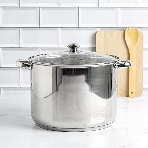 Ecolution Stainless Steel Stock Pot With Encapsulated Bottom Matching Tempered Glass Steam Vented Lids, Made Without Pfoa, Dishwasher Safe, 16-Quart, Silver #TOP7