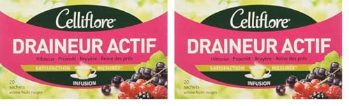 CELLIFLORE - Infusion Draineur Actif - A Base d'Hibiscus/Pissenlit/Bruyère/Reine des Près - 20 Sachets (Lot de 2)