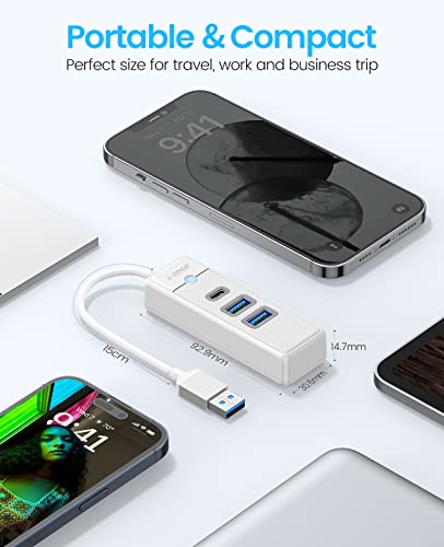 Hub USB C, 3 porte USB HUB 3.0 con 2 USB A, 1 tipo C per laptop con cavo da 0.15m, 5Gbps, Multi USB Adattatore compatibile con Mac OS 10.X e versioni successive, Linux, Android-Bianca - Hub USB - Immagine 4