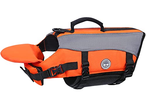 VIVAGLORY Front Float Dog Life Vest, Dog Life Jacket for Swimming & Boating, Swimming Vest with Chin Float & Handle, Ripstop & Buoyancy for Puppy Doggy, XS, Bright Orange