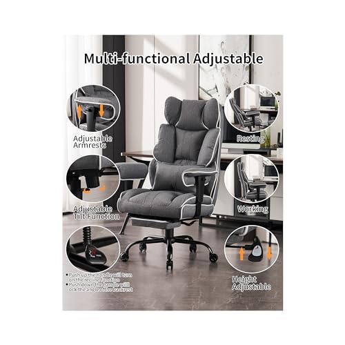 Image of Efomao Fabric Office Chair, Big and Tall Office Chair 400 lb Weight Capacity, High Back Executive Office Chair with Foot Rest, Ergonomic Office Chair for Back Pain Relief, Gray