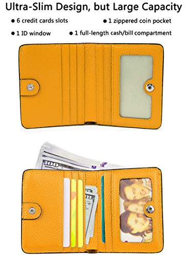 AINIMOER Small Leather Wallet for Women, Ladies Credit Card Holder RFID Blocking Women's Mini Bifold Pocket Purse, Yellow - Thumbnail 2