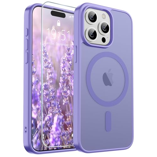 Image of SUPFINE Magnetic for iPhone 15 Pro Max Case (Compatible with MagSafe) (Military Grade Drop Protection) Slim Translucent Matte Shockproof with Anti-Fingerprint Phone Case, Purple