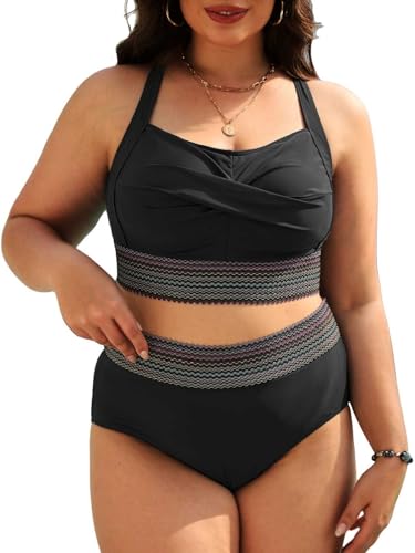 Yutdeng Bikini Mujer Talla Grande Braga Alta Reductor Bikini Push Up con Relleno Bañador Cinta Trenzada Traje de Baño Mujer 2 Piezas Bañadores Tallas Grandes Biquinis Ropa de Baño Biquini,Negro,L