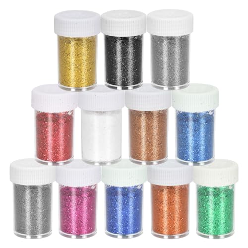 12 Farben Glitzerpuder Zum Basteln, 12 x 18g Bastelglitzer Glitzer Pulver, Mini Glitzerpulver Set Dekorieren und Als Glitzer Zum Basteln, Glitzerpulver für Make-up Karten Nagelkunst Party DIY Festival