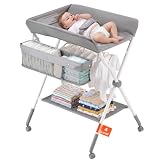 VEVOR Fasciatoio per Neonati, Fasciatoio Pieghevole con Cestino Laterale Portatile ad Altezza Regolabile con Ruote Bloccabili, Organizzatore Multifunzionale per Cameretta dei Bambini, Grigio Chiaro