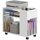 HOMCOM Mueble para Impresora con Ruedas, Soporte de Impresora con Compartimentos Superiores, Estantes Abiertos, para Oficina, Hogar, Estudio, 70x36x60 cm, Blanco