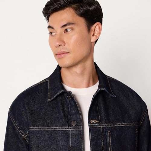 Image of Amazon Essentials Men's Heavyweight Rigid Denim Relaxed-Fit Utility Jacket with Pockets, Shank Button Closure