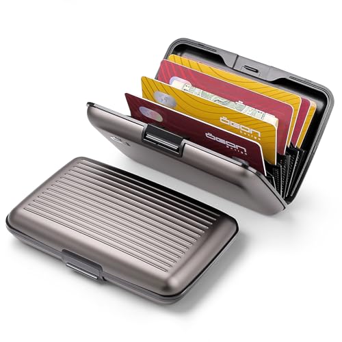 Image of OGON -DESIGNS- Aluminum card holder, RFID protection against fraud and demagnetization, compact wallet, Smart Case STOCKHOLM model (Aluminum Titanium, Standard lock)
