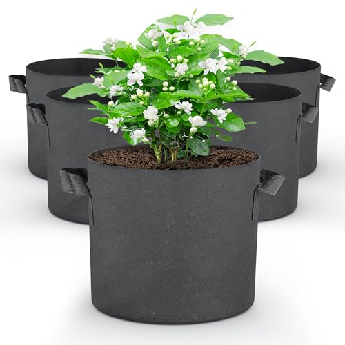 Atliberswo 5 Macetas Inteligentes, Huerto Urbano Terraza, Bolsa de Cultivo de Tela No Tejida, con Asas, Adecuada para el Cultivo de Verduras, Flores, Frutas y Otras Plantas (Negro, 3 Galones, 12L)