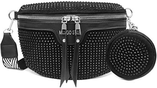 KUNKUN Sac Banane Femme Chic Noir Sac à Bandoulière Pour Femme Petit Sac A Main Femmes Bandoulieres En Cuir Vegetalien 5cm Large Sangle Avec Porte Monnaie Amovible