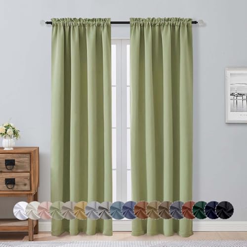 Image of Aiyufeng Sage Green Blackout Curtains for Bedroom 84 Inch Length 2 Panels Set, Solid Thermal Insulated Privacy Living Room Window Treatment Curtains Blackout Drapes, W40 x L84 Inch, Sage Green