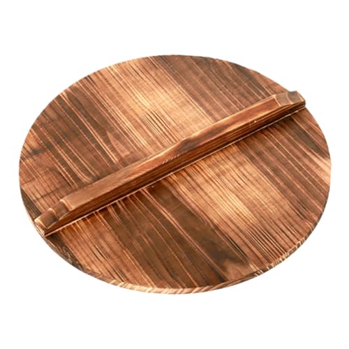 NOLITOY Tapa de Wok de Madera Maciza Ligera y Redonda para Cocina Herramienta Antisalpicaduras y Protección Menaje Doméstico