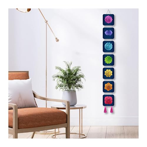 Image of AURANCE Wooden Seven Chakra Line Wall Art | Spiritual Balance | Home Decor | Office | Meditation Space | Yoga Studio | Gift Giving | Spiritual Place | Healing Center,60 Cm