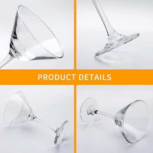 Image of BINZO Martini Cocktail Glasses, Set of 6, 190 ml, Classic Stem Glassware for Mocktail, Cold Drinks, Juice, Wine, Parties, Gift, Cosmopolitan, Margarita, Bar Home, Manhattan, Pack of (6)