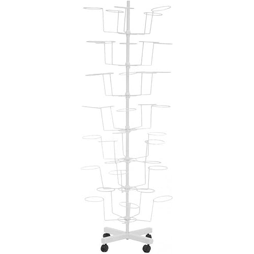 7 Tier 35 Hats Swivel Hat Display Stand Freestanding Headgear Wig Stand Metal Adjustable Floor Standing Hat, Wig & Hat Stand Removable 21X21X65" White