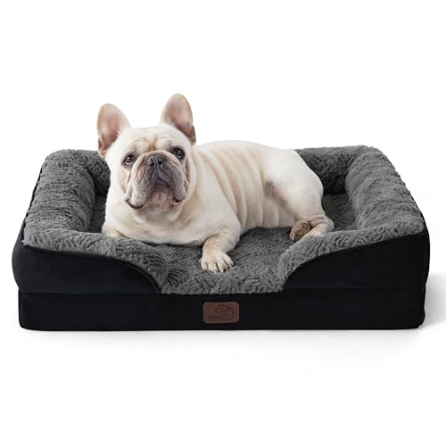 Image of Bedsure Orthopedic Dog Bed Medium Size Dogs - Washable Medium Dog Cat Bed Waterproof, Comfort Pet Couch Sofa with Washable Removable Cover, Pets Bed with Nonskid Bottom, Plush-Black, 28 inch