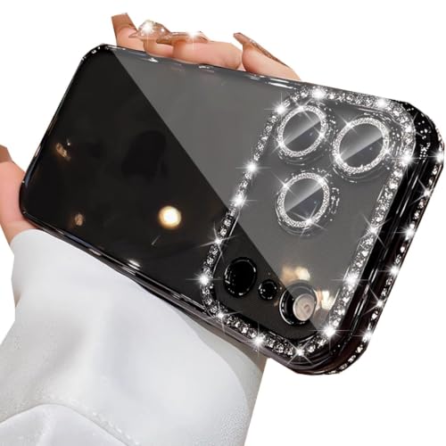 Changjia for iPhone 18 Pro Max Clear Glitter Case, Sparkly Diamonds Black