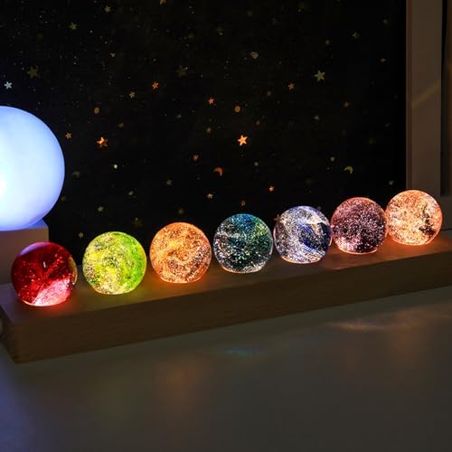 Bola de cristal con soporte de madera, 7 colores, 40 mm, esferas de cristal agrietadas con base LED, esfera curativa de cristal, luz nocturna, decoración de cuarzo for el hogar y la sala de estar.(31x