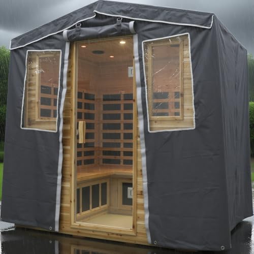 Image of LTCCDSS 5-Person Outdoor Sauna Cover, 3-Layer Oxford Cloth Waterproof Protector | Hook & Loop Roll-Up Door, Heat Retention & Dustproof, Fits Hillside Roof Sauna Within 81.1 * 60.6 * 83.5 Inch