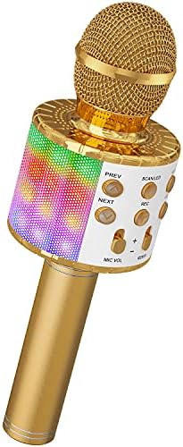 Ankuka Karaoke Wireless Microphone, Bluetooth Dancing LED Lights Handheld Portable Speaker Karaoke Machine, Home KTV Player with Record Function, Compatible with Android & iOS Devices, Blue