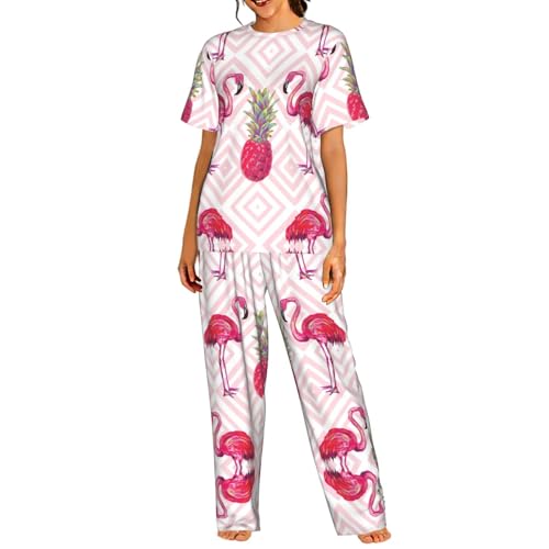 Pyjama imprimé flamant rose et ananas coloré avec haut manches courtes