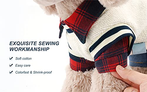 Hooddeal Dog Clothes Plaid Dog Shirt Dog Outfit Overalls Jeans Jumpsuit With Warm Sweater Vest Two-Piece Cool Puppy Clothes For Small Dogs Boy (Small, Red-Black) #TOP5