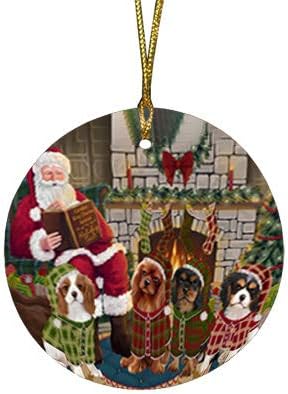 Express Delivery Red Truck Running Cavalier King Charles Spaniel Dogs Round Flat Ornament - Pet Decorative Hanging Ornaments for Christmas X-mas Tree Decorations - 2.75" Round Christmas Ornament