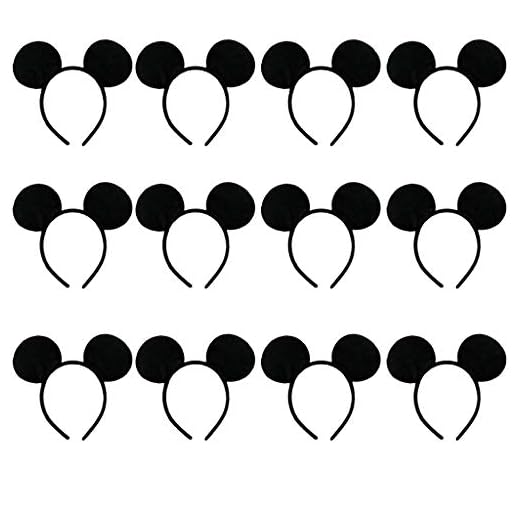 Amycute 12 pcs Diademas de Raton Orejas de Mickey Mouse Disfraces Sombreros Fiesta Mickey Mouse cumpleaños Accesorio de Niños Niñas
