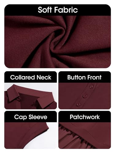 Robe d'été col en V manches courtes taille XL ample couleur bordeaux décontractée
