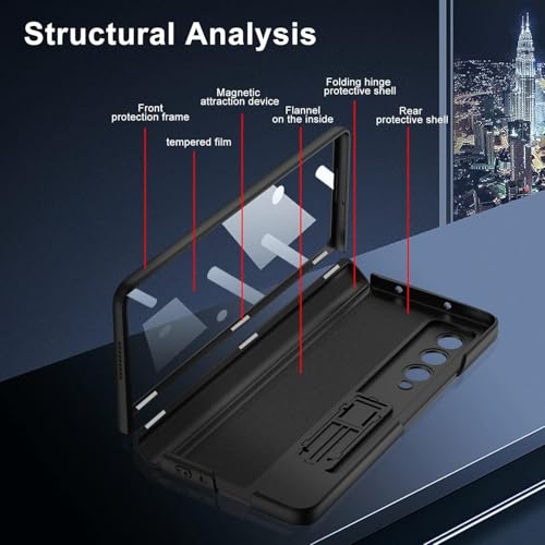 Image of TechTrendz Magnetic Case for Samsung Galaxy Z Fold 4 Case Hinge Coverage Protective Case with Built-in Kickstand PC All-Inclusive Shockproof Cover (Plastic | Black)
