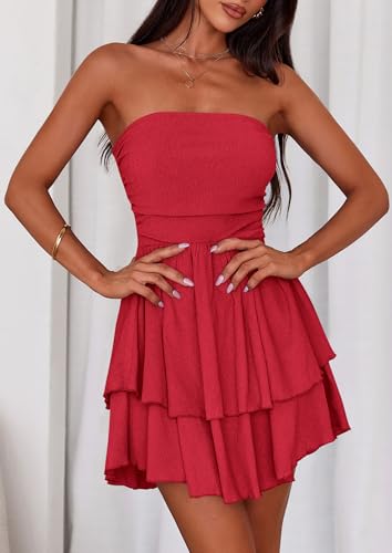 Image of PRETTYGARDEN Women's 2026 Summer Strapless Tube Mini Dress Off Shoulder Smocked Ruffle A Line Flowy Short Party Club Dresses