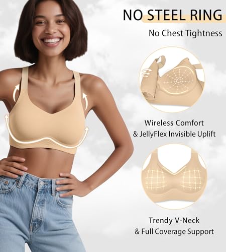 ZYQEXA Womens Seamless Wireless Jelly Bra Push Up Comfort Soft No Underwire Full Coverage T-Shirt Bra, Nude, 2XL — view 3