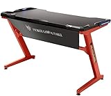 FICMAX Computer Gaming Desk Z Leg Gaming Desk with LED Light Ergonomic PC Desk for Gamer Pro Computer Table with Leather Fender Cloth Z Shape Home Office Desk Large Size E-Sports Gaming Table (Red)