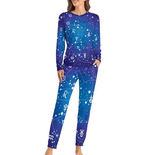 Pyjama femme 2 pièces avec t-shirt manches longues et pantalon constellation